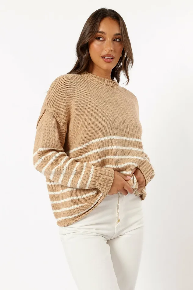 Sweaters Tenzie Stripe Knit Sweater Mocha Cream 8211 Petal and Pup Women
