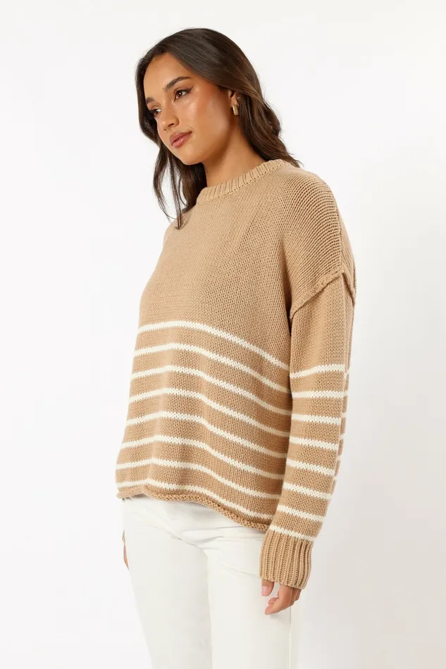 Sweaters Tenzie Stripe Knit Sweater Mocha Cream 8211 Petal and Pup Women