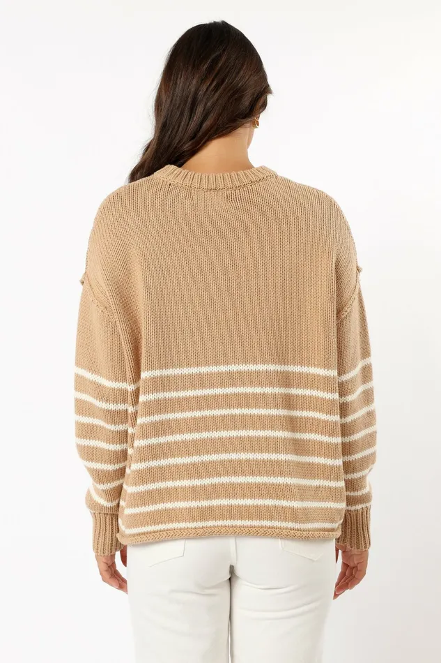 Sweaters Tenzie Stripe Knit Sweater Mocha Cream 8211 Petal and Pup Women