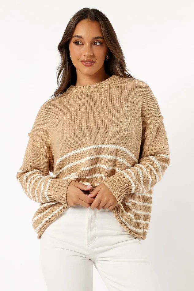 Sweaters Tenzie Stripe Knit Sweater Mocha Cream 8211 Petal and Pup Women