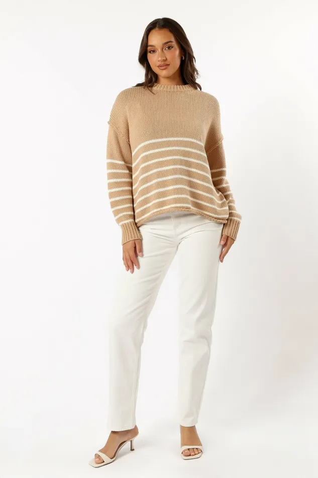 Sweaters Tenzie Stripe Knit Sweater Mocha Cream 8211 Petal and Pup Women