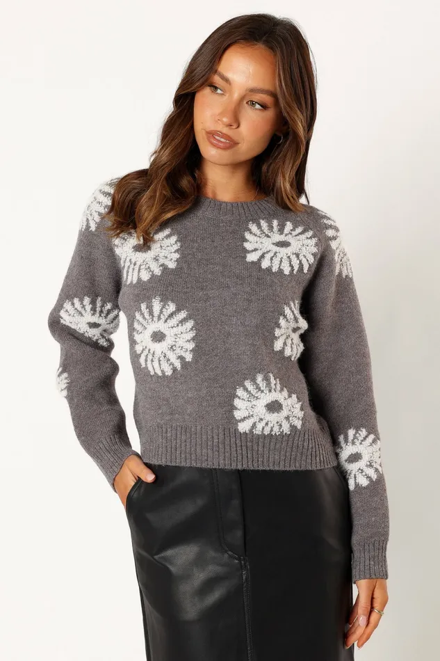 Sweaters Women Chandler Knit Sweater Grey White Petal and Pup