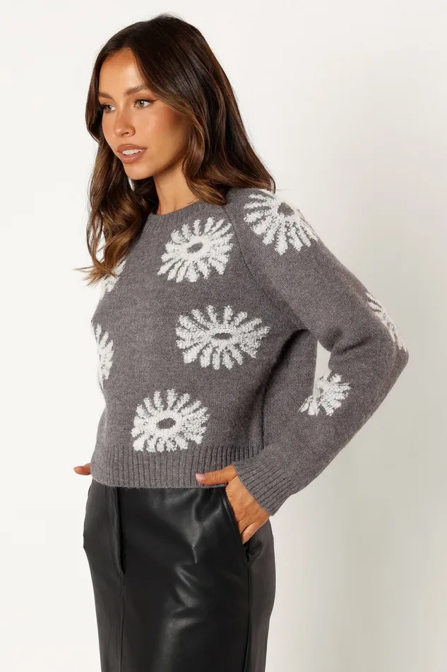 Sweaters Women Chandler Knit Sweater Grey White Petal and Pup