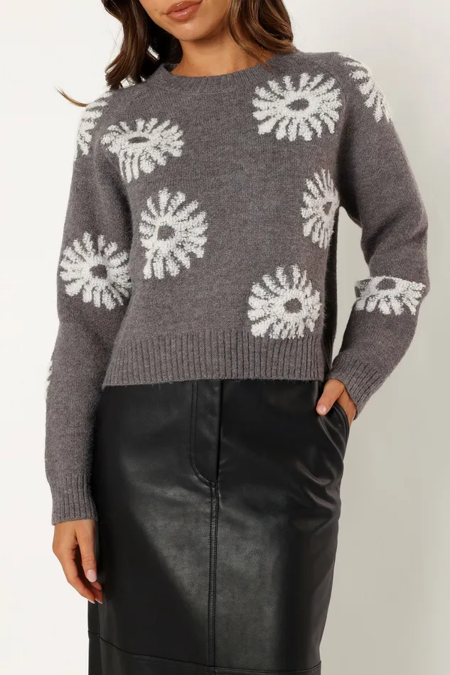 Sweaters Women Chandler Knit Sweater Grey White Petal and Pup