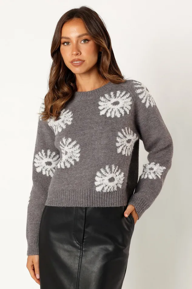 Sweaters Women Chandler Knit Sweater Grey White Petal and Pup