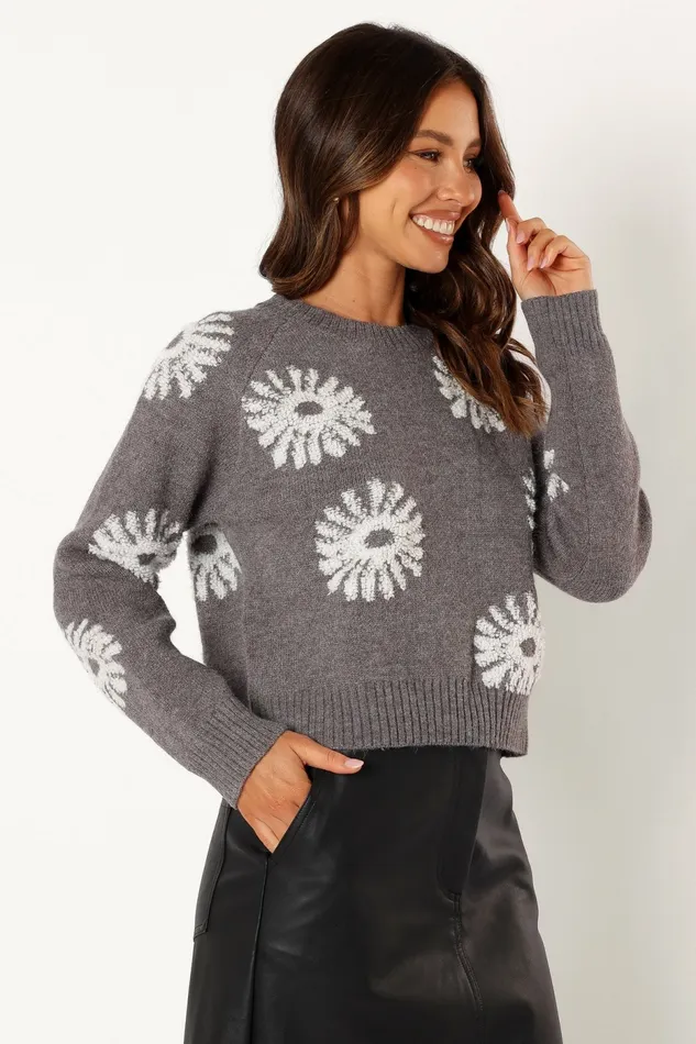Sweaters Women Chandler Knit Sweater Grey White Petal and Pup