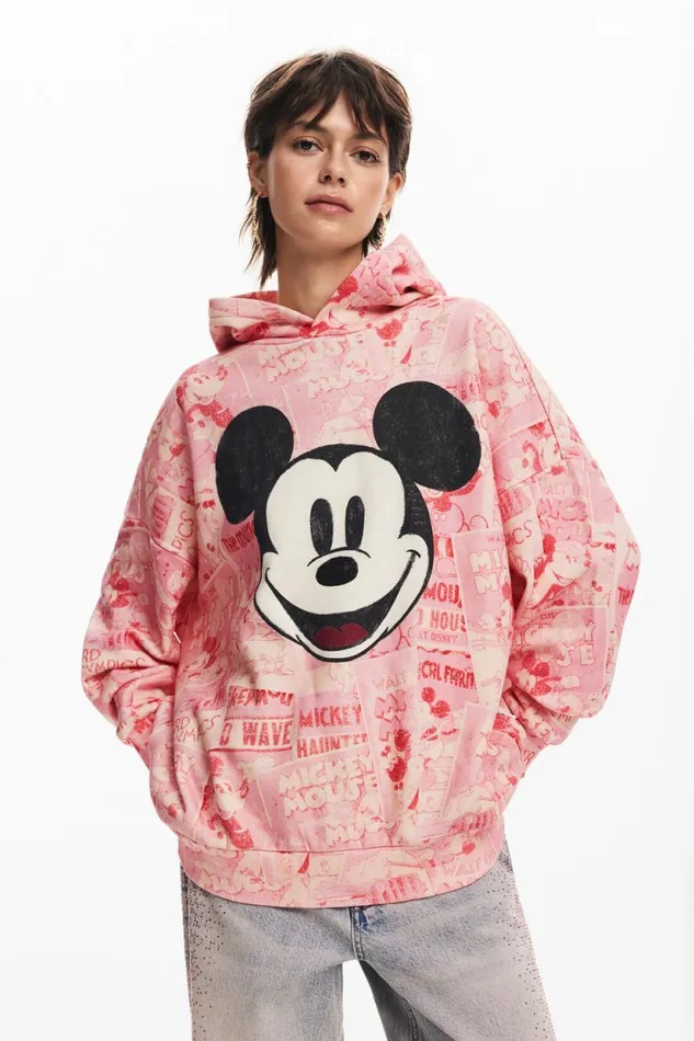 Sweaters Women Desigual Mickey Mouse Hoodie With Drawstring Red