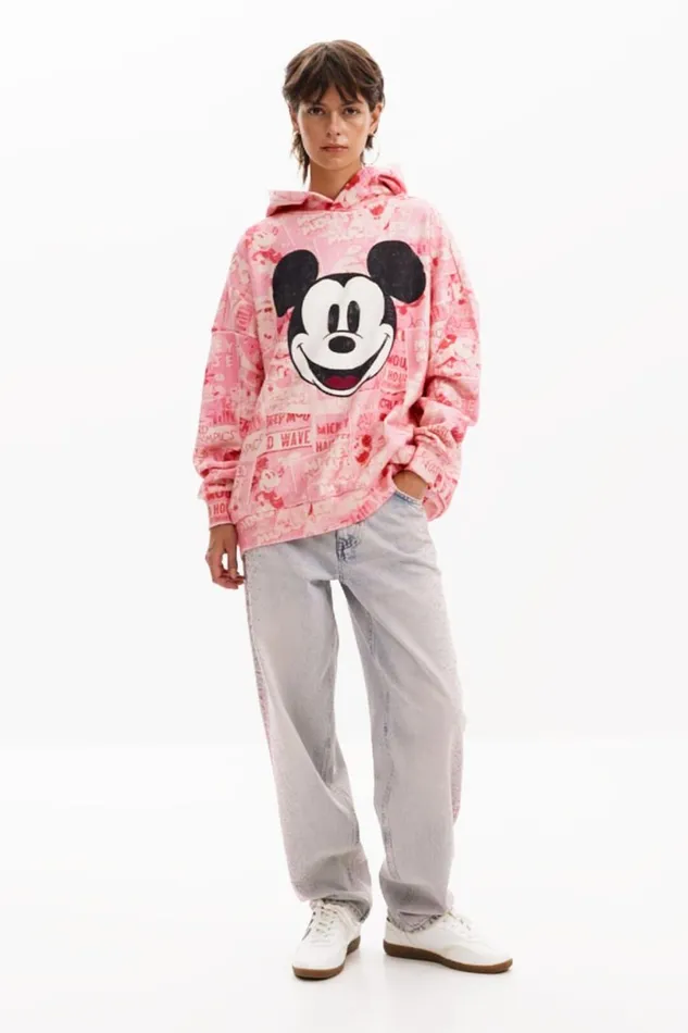 Sweaters Women Desigual Mickey Mouse Hoodie With Drawstring Red