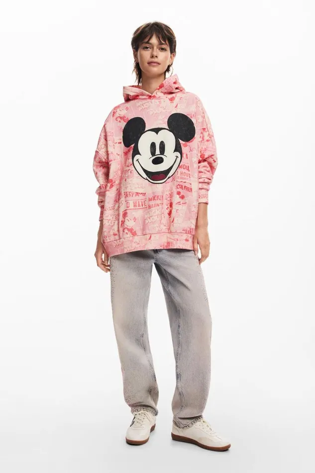 Sweaters Women Desigual Mickey Mouse Hoodie With Drawstring Red