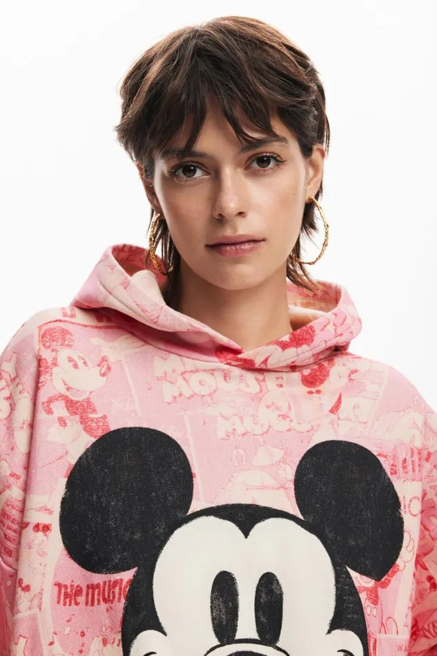Sweaters Women Desigual Mickey Mouse Hoodie With Drawstring Red
