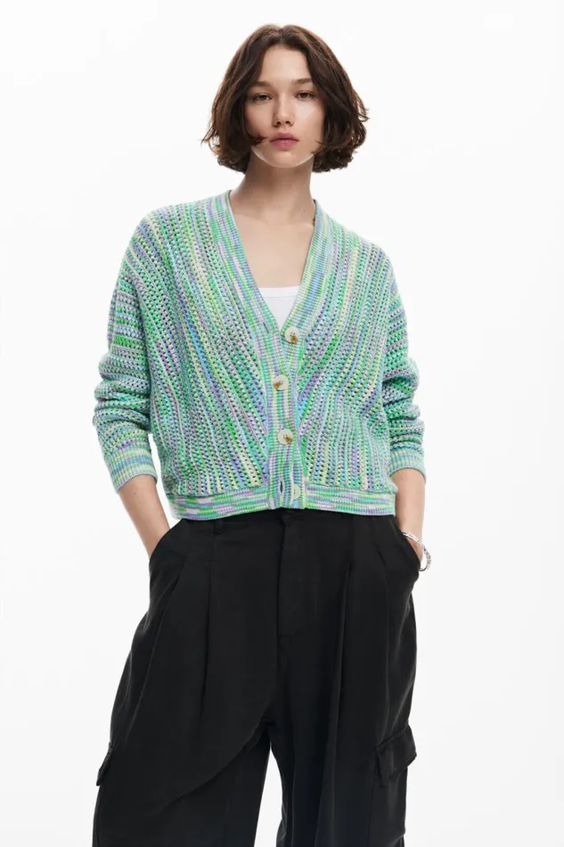 Sweaters Women Desigual Multicolored Printed Cardigan Materialfinishes