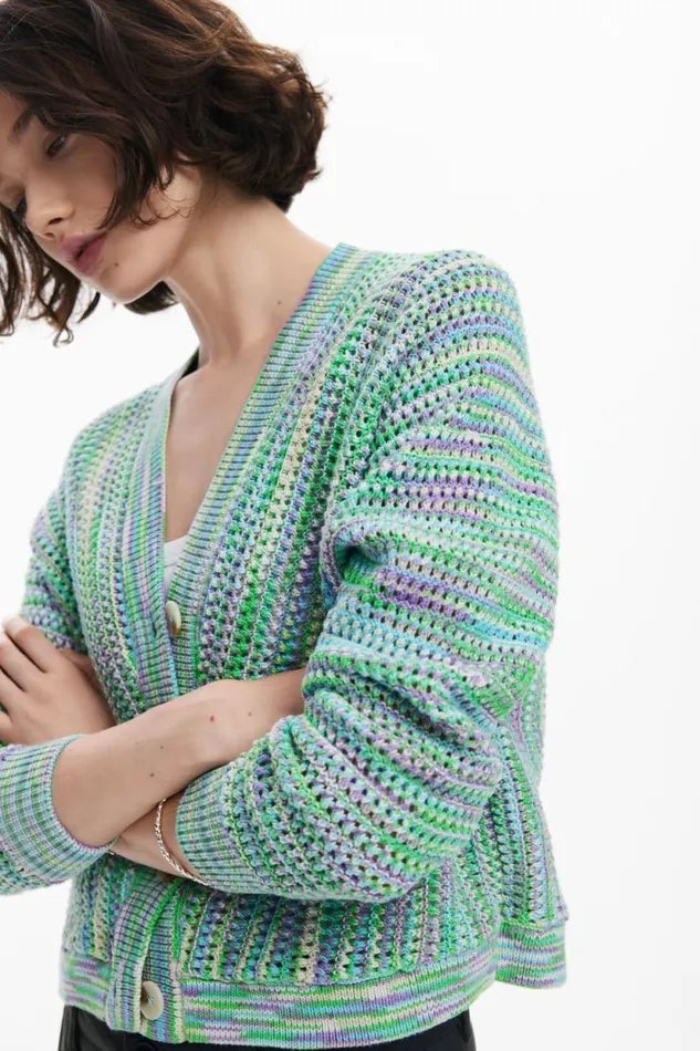 Sweaters Women Desigual Multicolored Printed Cardigan Materialfinishes