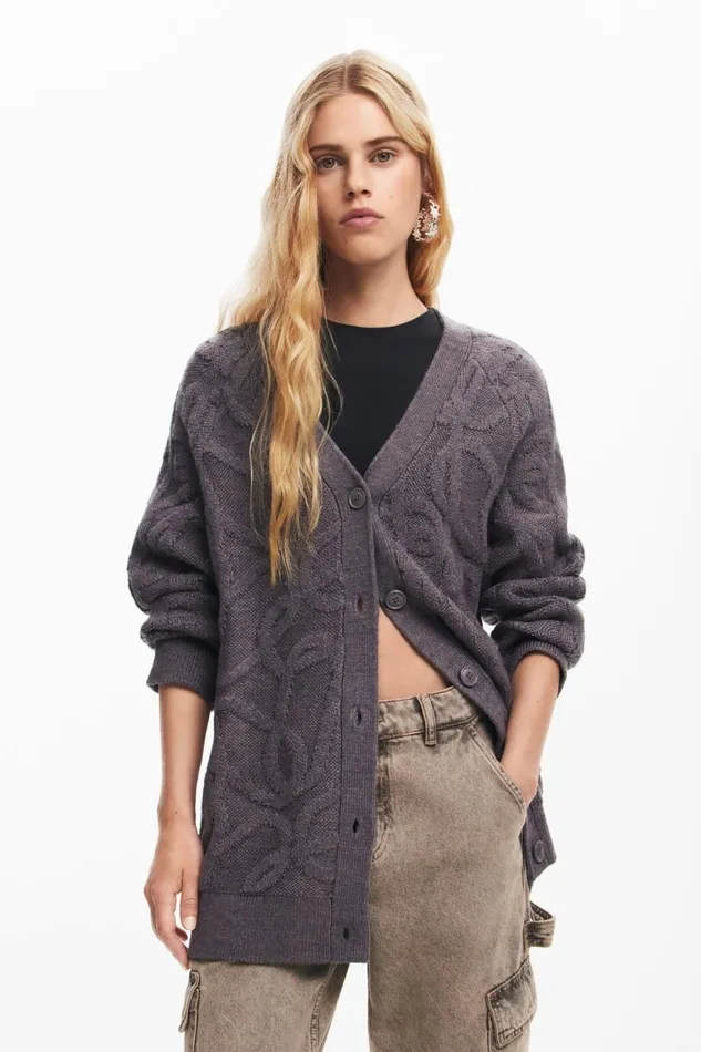 Sweaters Women Desigual Oversized Knit Cardigan Black
