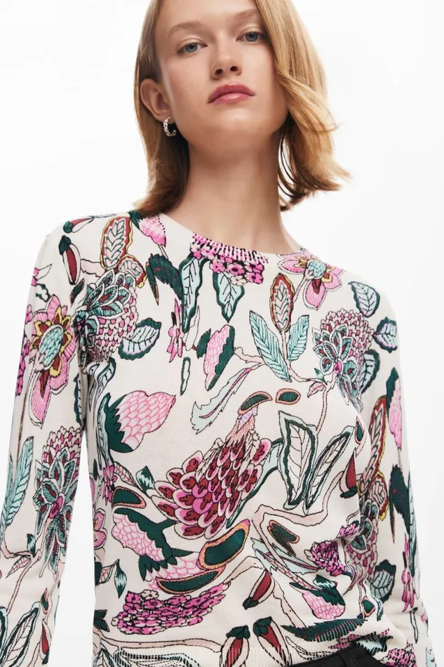 Sweaters Women Desigual Sweater With Floral Details White
