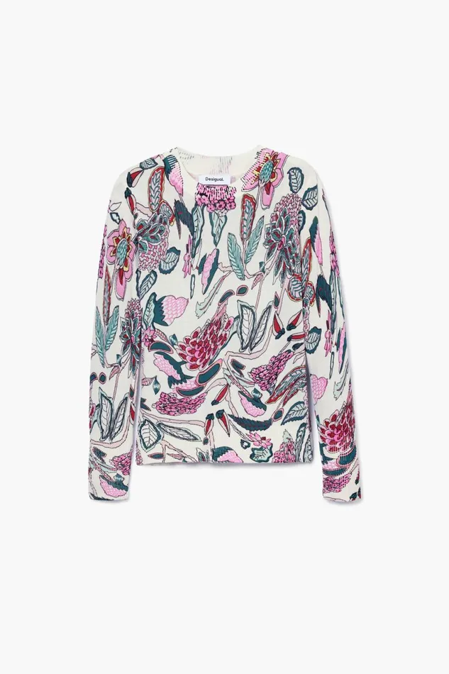 Sweaters Women Desigual Sweater With Floral Details White
