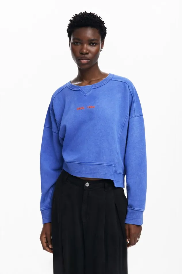 Sweaters Women Desigual Washed Effect Sweatshirt Blue