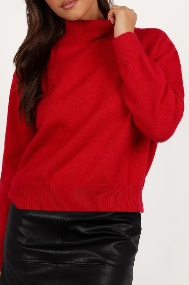 Sweaters Women Luda Mockneck Knit Sweater Red Petal and Pup