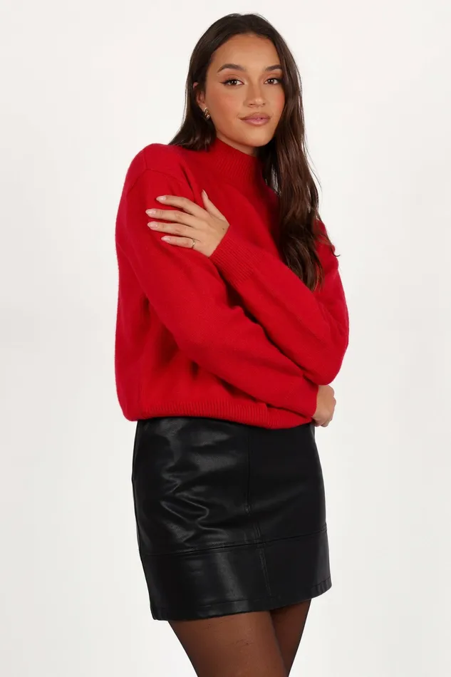 Sweaters Women Luda Mockneck Knit Sweater Red Petal and Pup