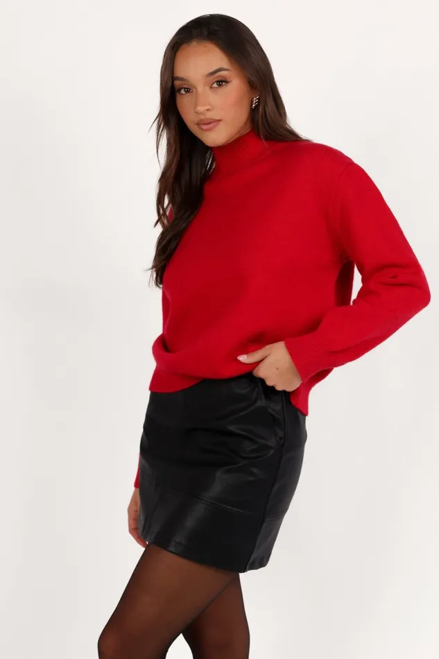 Sweaters Women Luda Mockneck Knit Sweater Red Petal and Pup