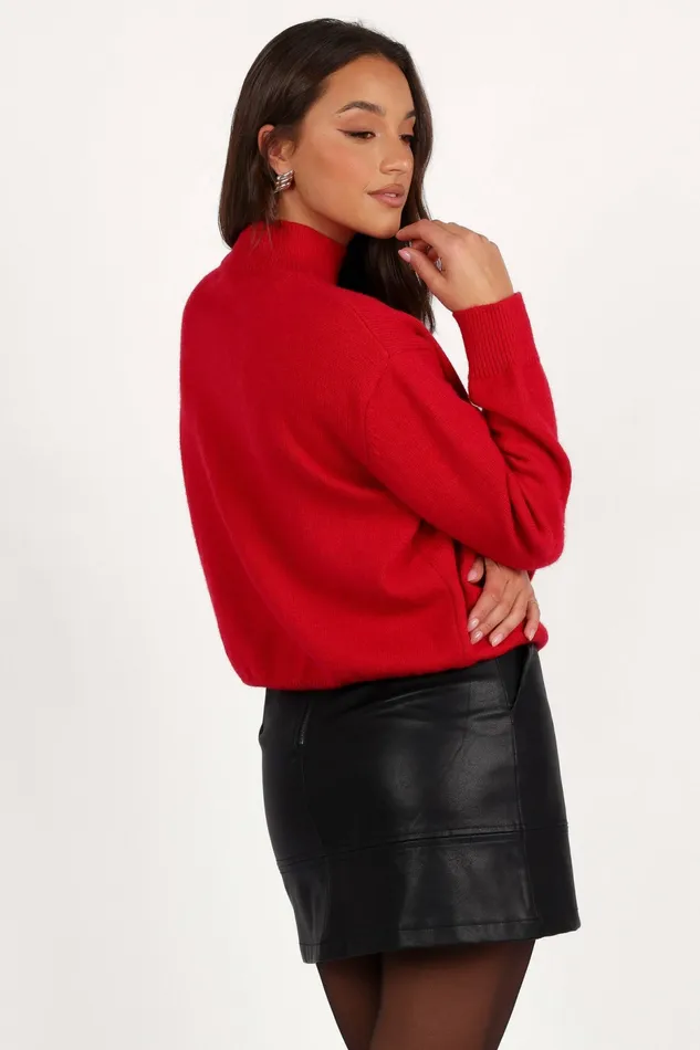 Sweaters Women Luda Mockneck Knit Sweater Red Petal and Pup