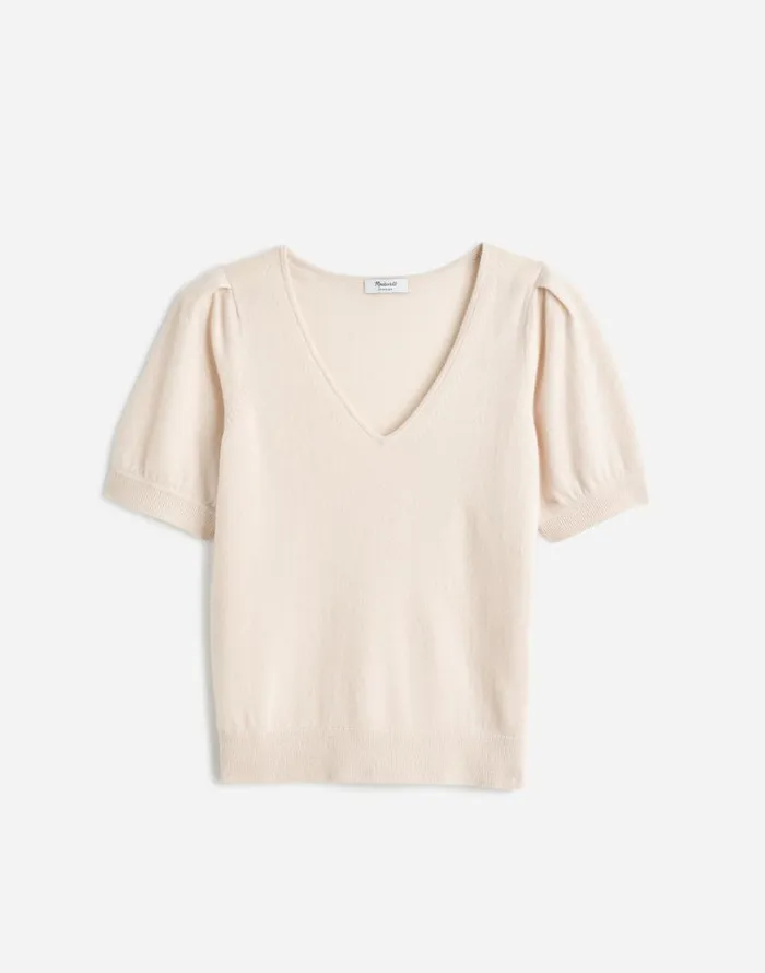 Sweaters Women Madewell Cashmere VNeck PuffSleeve Sweater Tee Hthr Oat