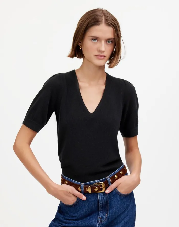 Sweaters Women Madewell Cashmere VNeck PuffSleeve Sweater Tee Hthr Oat