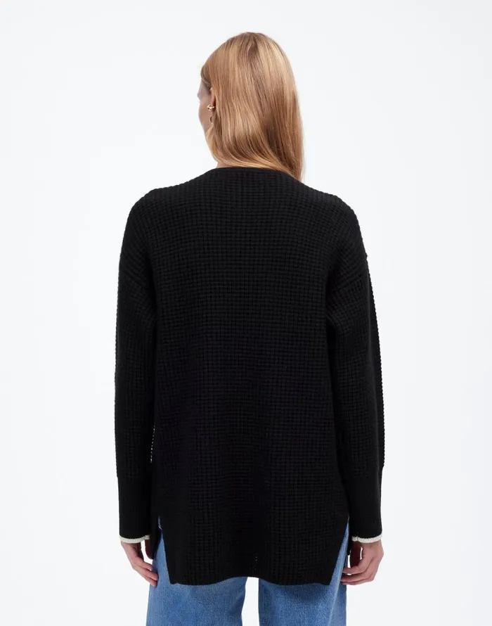 Sweaters Women Madewell Merino WoolBlend Scarf Sweater Jacket Black Combo