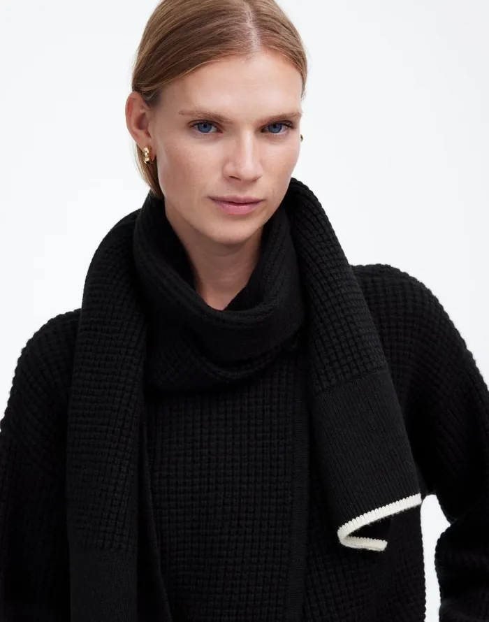 Sweaters Women Madewell Merino WoolBlend Scarf Sweater Jacket Black Combo