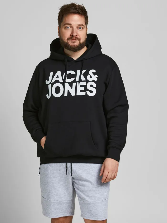 Sweatshirts JACK and JONES Mens 2PACK LOGO SWEAT PLUS SIZE HOODIE Black Black Gift Ideas