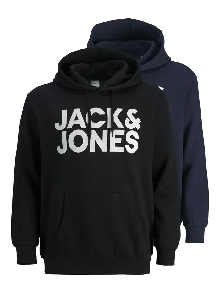 Sweatshirts JACK and JONES Mens 2PACK LOGO SWEAT PLUS SIZE HOODIE Black Black Gift Ideas