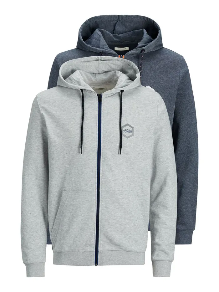 Sweatshirts JACK and JONES Mens 2PACK ZIPPED HOODIE Grey Navy Blazer Gift 4 You