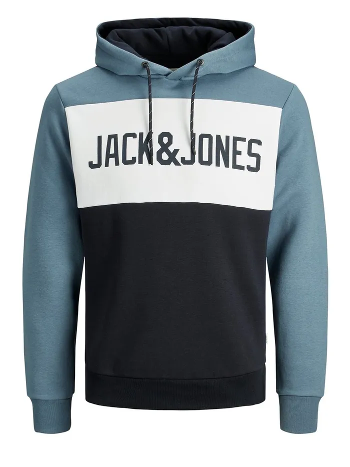 Sweatshirts JACK and JONES Mens COLOUR BLOCK LOGO HOODIE Blue China Blue Popular