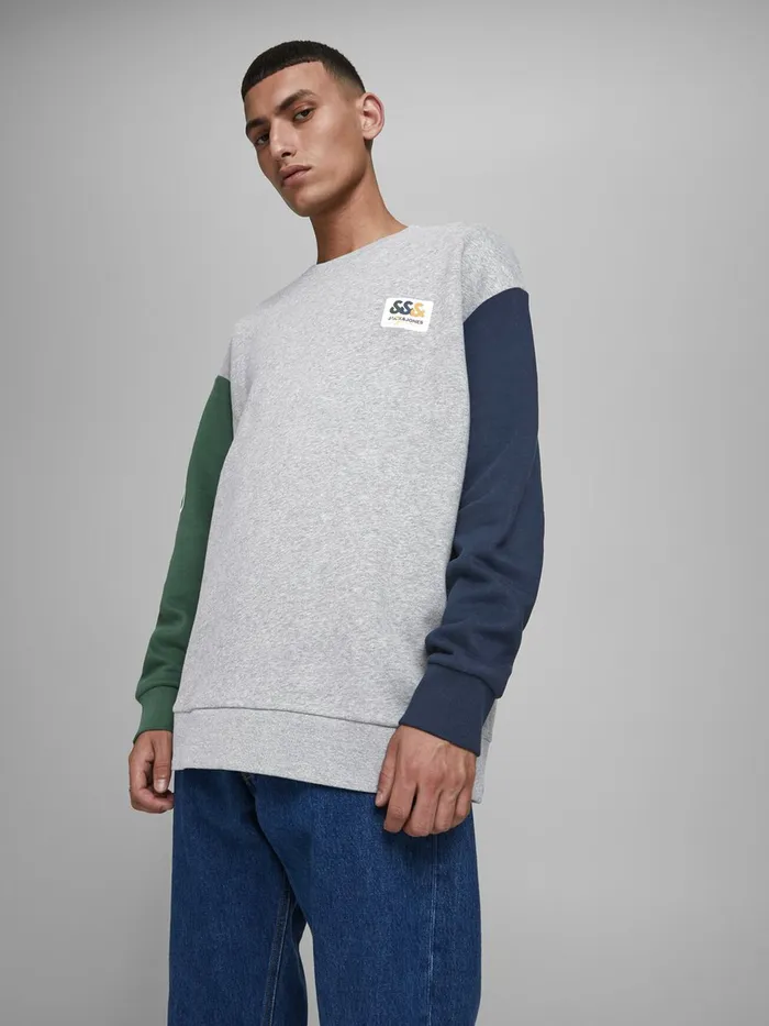 Sweatshirts JACK and JONES Mens COLOUR BLOCK SWEATSHIRT Grey Light Grey Melange Online