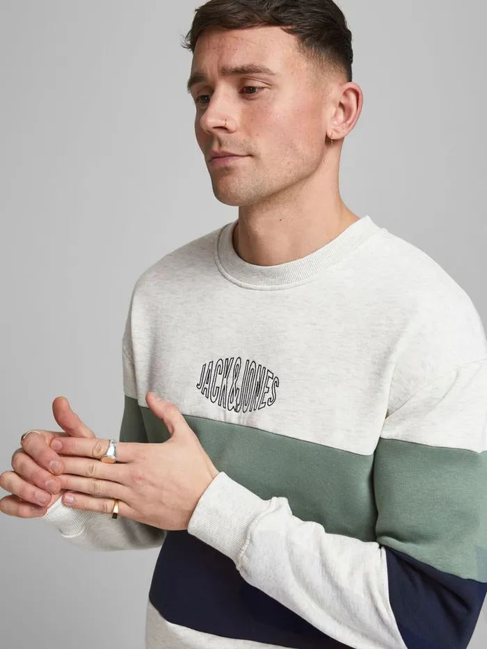 Sweatshirts JACK and JONES Mens COLOUR BLOCK SWEATSHIRT White White Melange Near Me