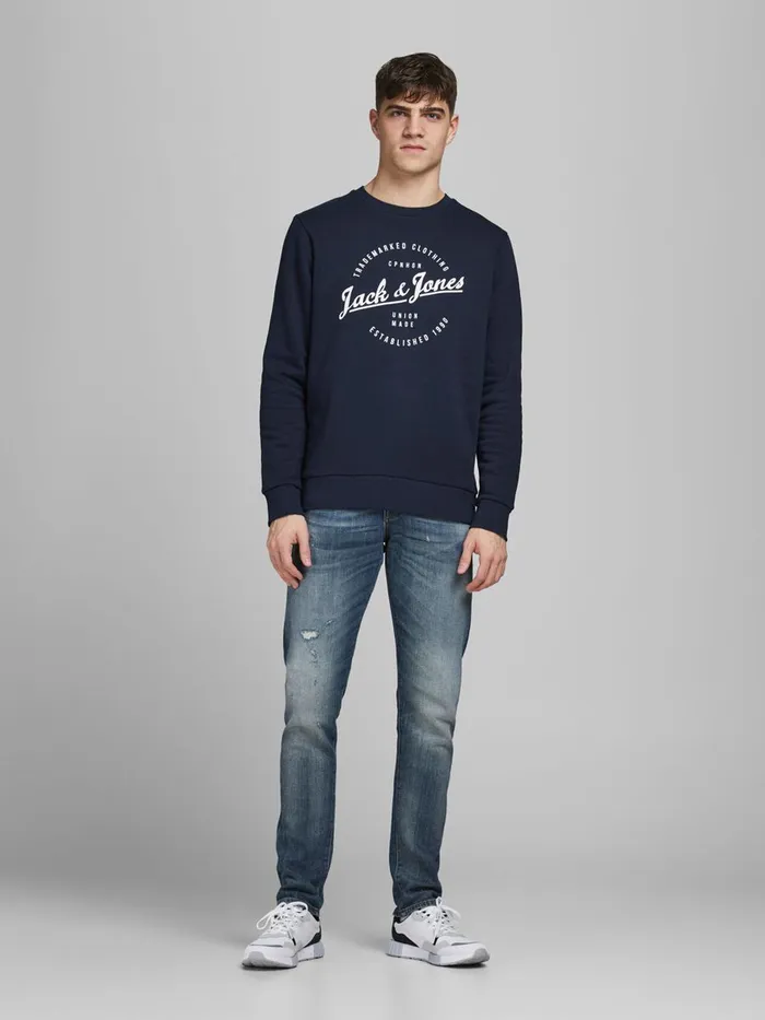 Sweatshirts JACK and JONES Mens CREW NECK SWEATSHIRT Blue Navy Blazer Gift for Friend