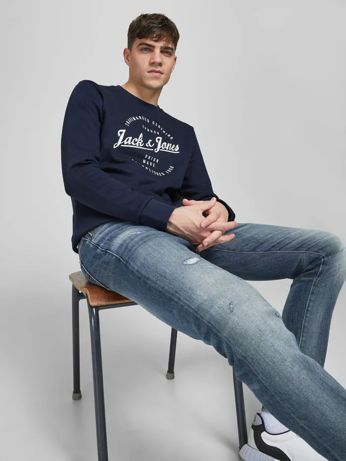 Sweatshirts JACK and JONES Mens CREW NECK SWEATSHIRT Blue Navy Blazer Gift for Friend
