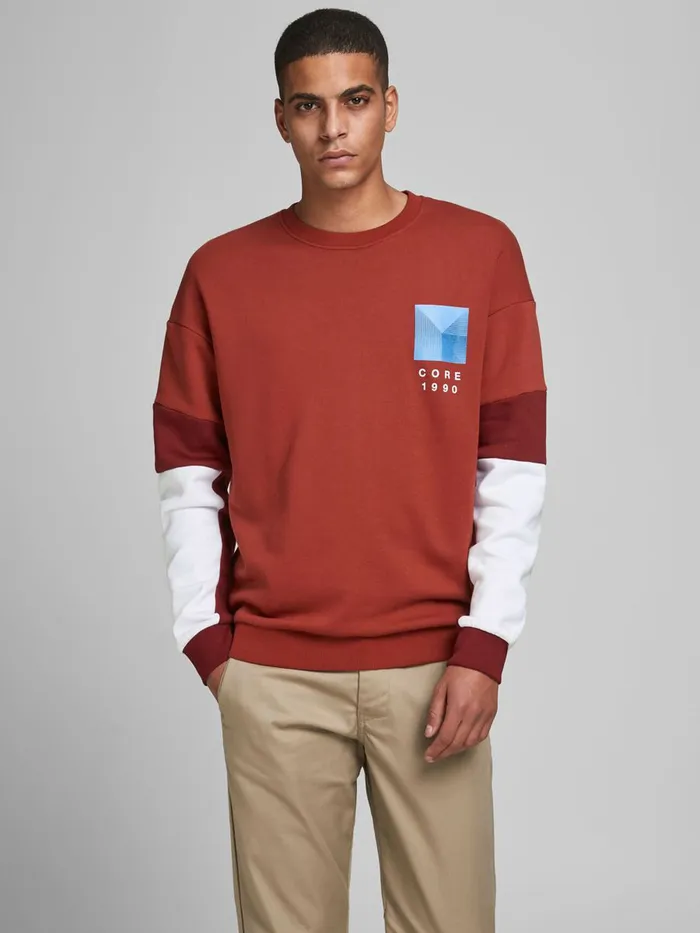 Sweatshirts JACK and JONES Mens CREW NECK SWEATSHIRT Red Summer Fig Casaul
