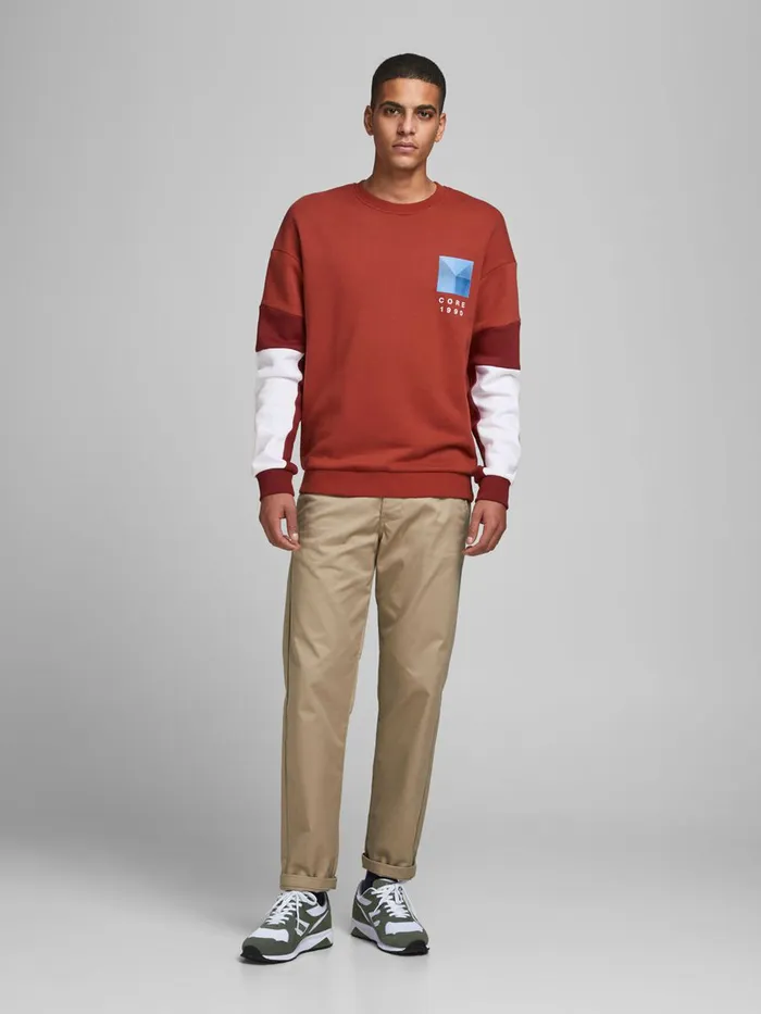 Sweatshirts JACK and JONES Mens CREW NECK SWEATSHIRT Red Summer Fig Casaul