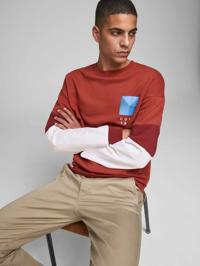 Sweatshirts JACK and JONES Mens CREW NECK SWEATSHIRT Red Summer Fig Casaul