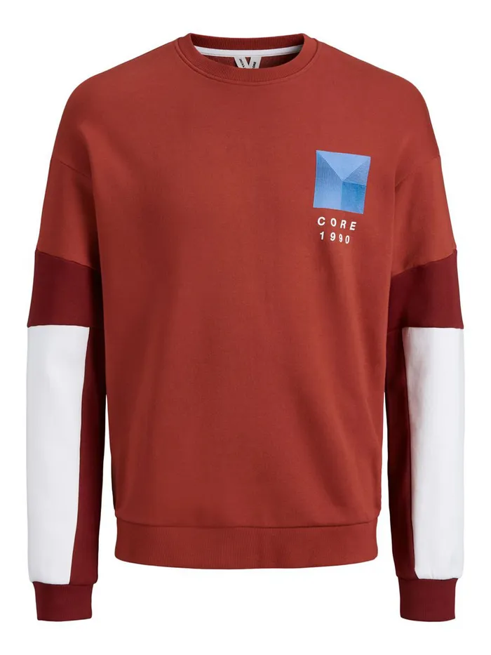 Sweatshirts JACK and JONES Mens CREW NECK SWEATSHIRT Red Summer Fig Casaul