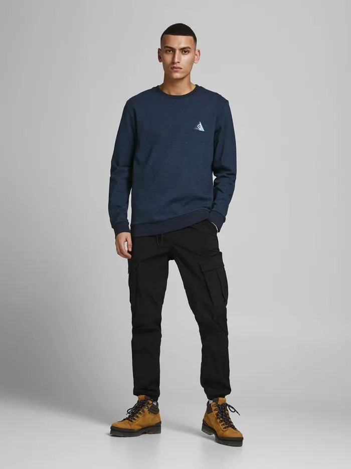 Sweatshirts JACK and JONES Mens INTERLOCK ALLOVER PRINT SWEATSHIRT Blue Sky Captain Gift Ideas