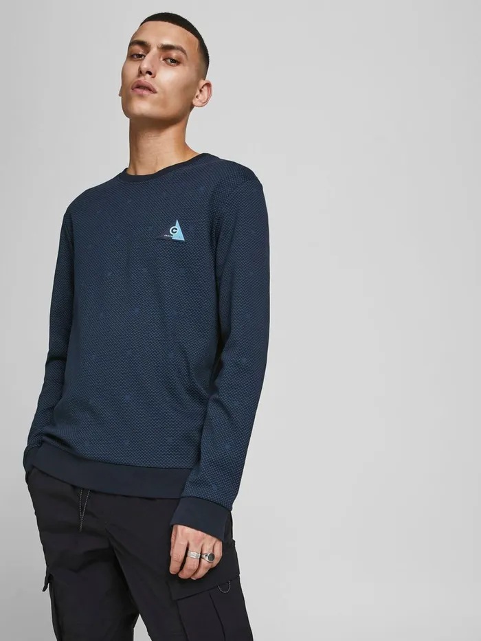 Sweatshirts JACK and JONES Mens INTERLOCK ALLOVER PRINT SWEATSHIRT Blue Sky Captain Gift Ideas