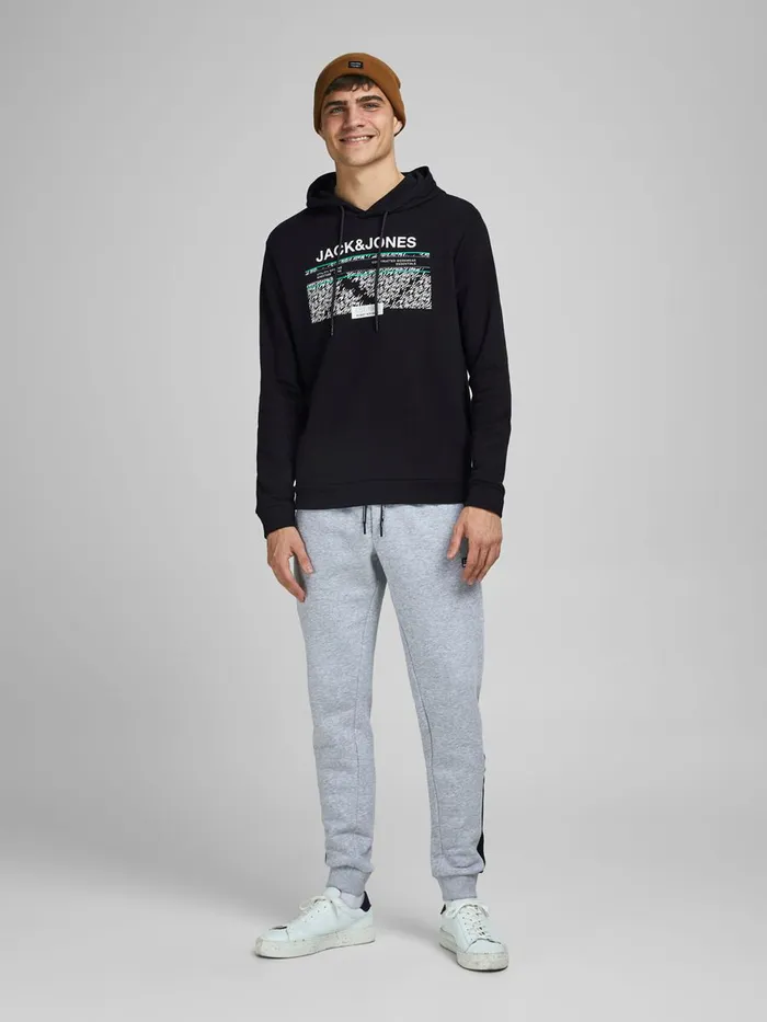 Sweatshirts JACK and JONES Mens LOGO HOODIE Black Black Popular