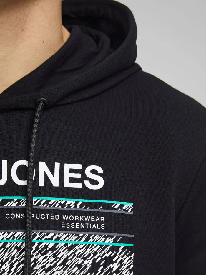 Sweatshirts JACK and JONES Mens LOGO HOODIE Black Black Popular