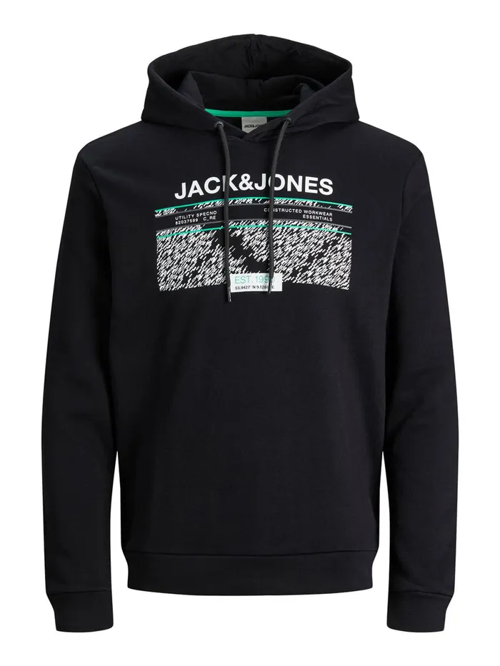 Sweatshirts JACK and JONES Mens LOGO HOODIE Black Black Popular