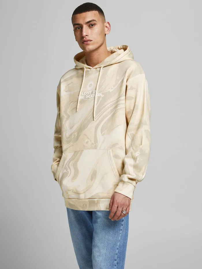 Sweatshirts JACK and JONES Mens LOOPBACK KANGAROO POCKET HOODIE Beige Crockery Casaul Sweatshirts JACK and JONES Mens LOOPBACK KANGAROO POCKET HOODIE Beige Crockery Casaul