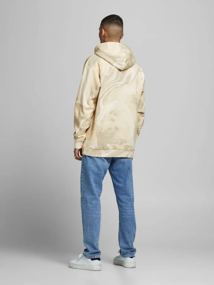 Sweatshirts JACK and JONES Mens LOOPBACK KANGAROO POCKET HOODIE Beige Crockery Casaul