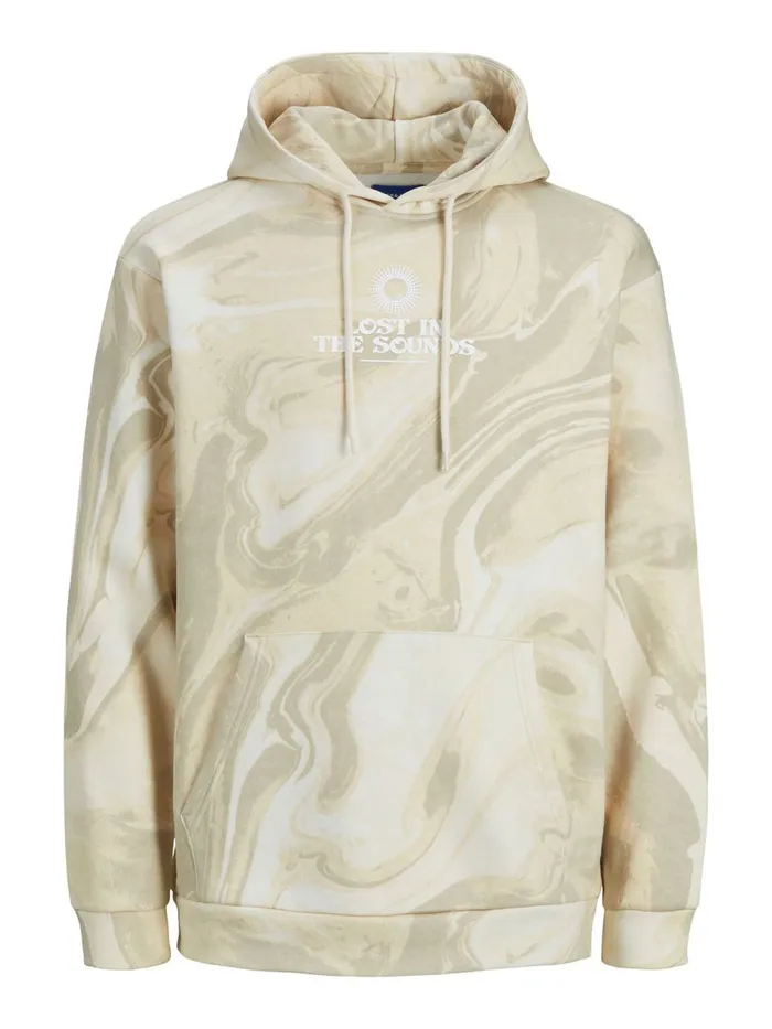 Sweatshirts JACK and JONES Mens LOOPBACK KANGAROO POCKET HOODIE Beige Crockery Casaul