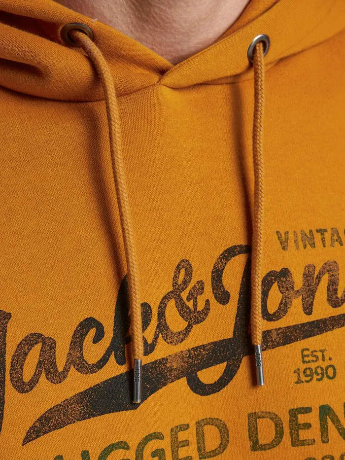 Sweatshirts JACK and JONES Mens LOOPBACK LOGO HOODIE Orange Sudan Brown Near Me