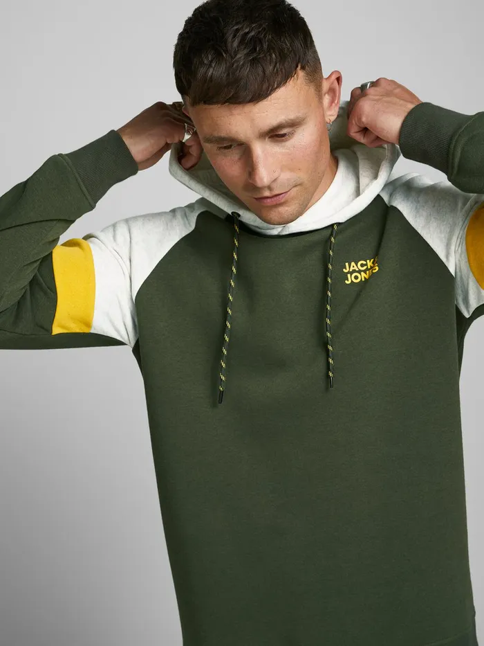Sweatshirts JACK and JONES Mens LOOPBACK SWEAT HOODIE Green Forest Night On Sale